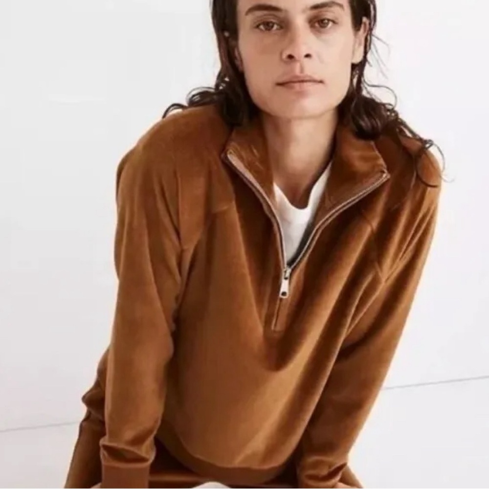 Madewell Mwl Velour Half-Zip Sweatshirt .